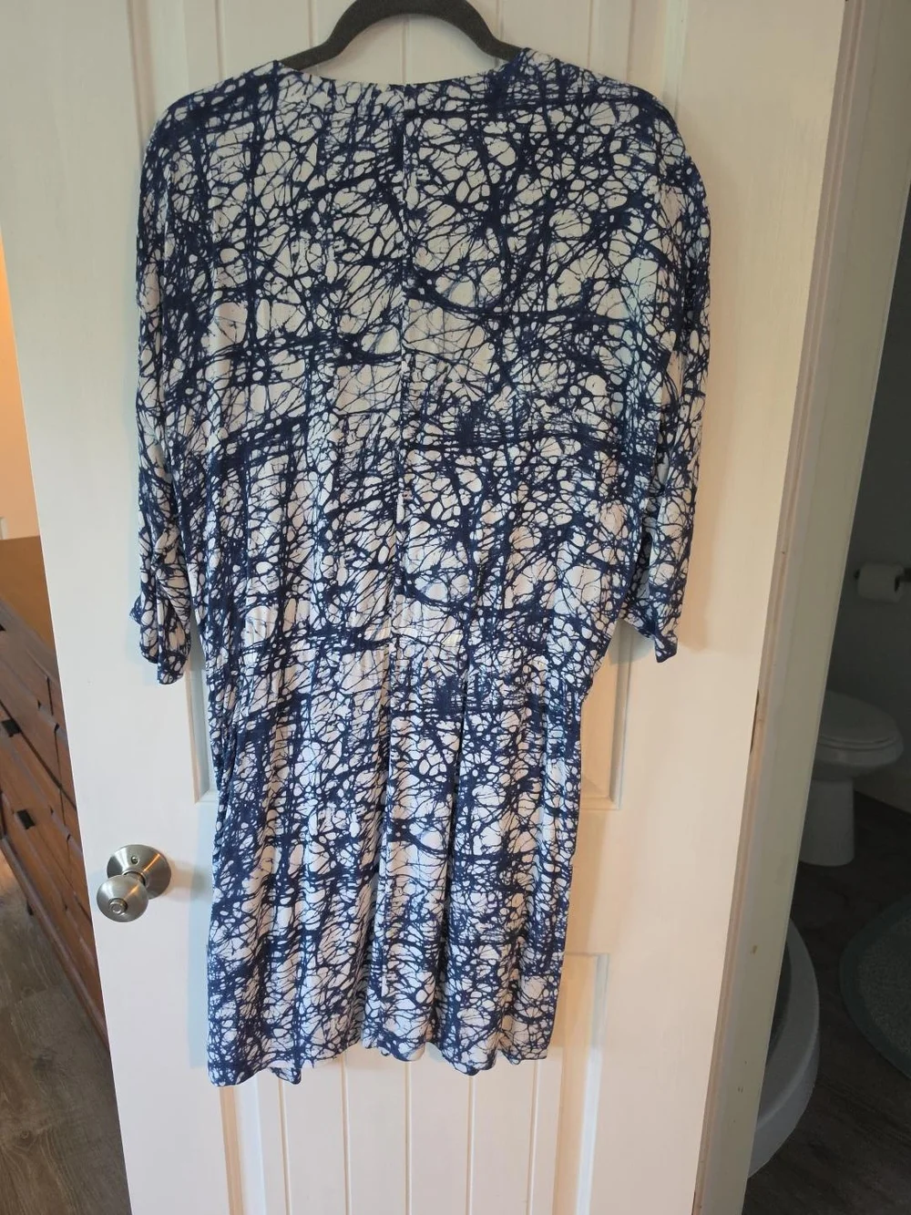 Michael Kors Navy and White Tie-Front Midi Dress